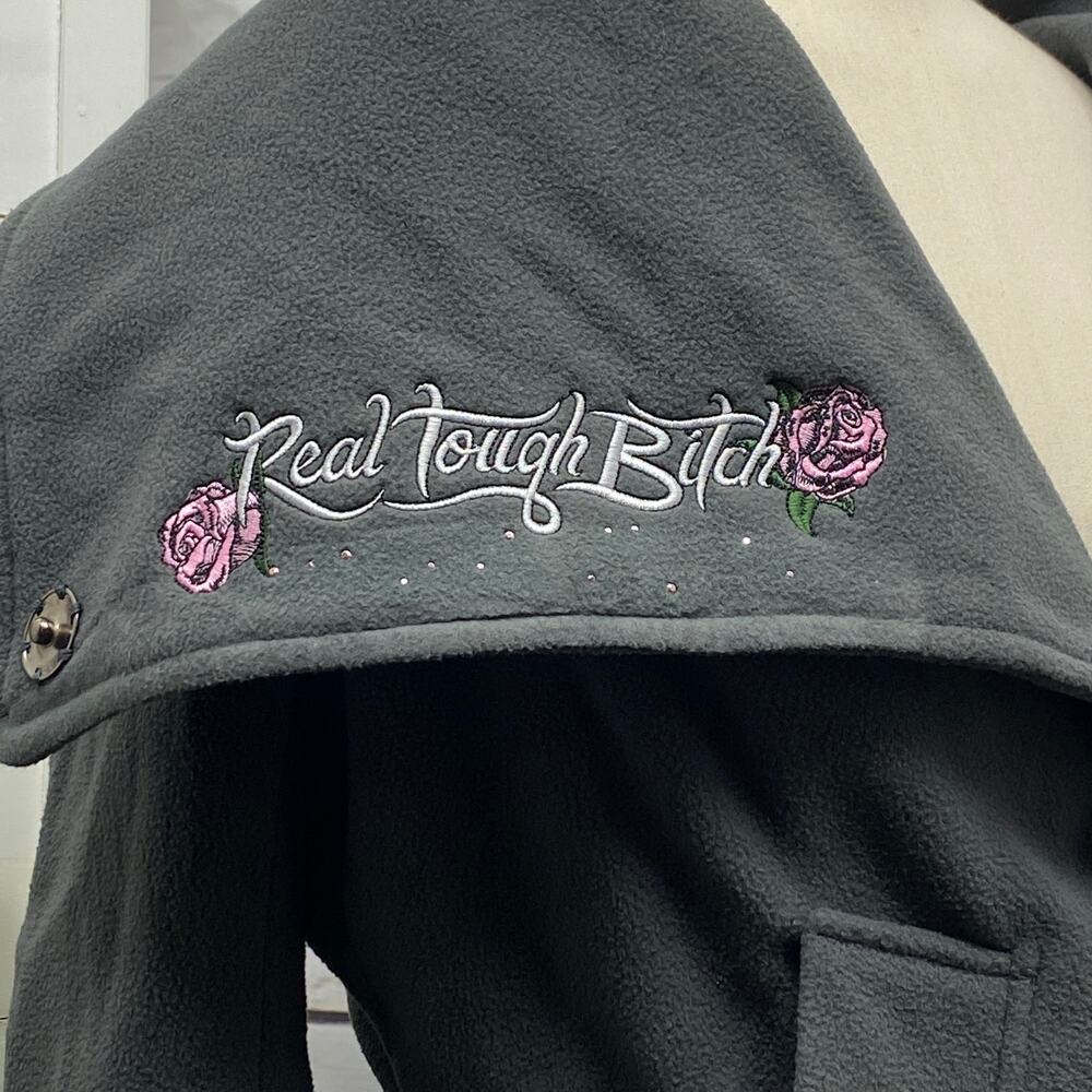 RTB Real Tough Babe Grey Fleece Jacket Coat Asymmetrical Embroidered Custom Sm